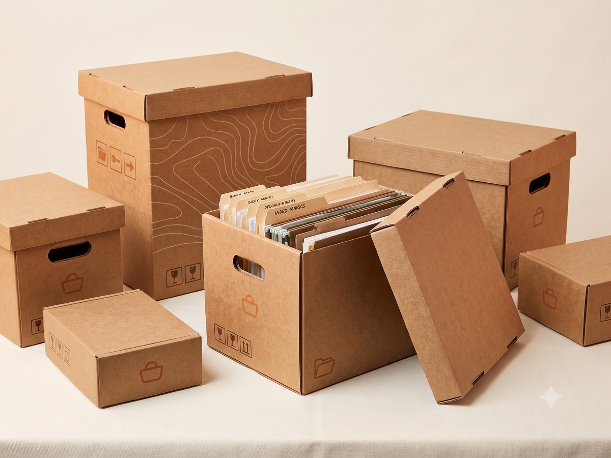 Cajas de archivo de cartón apilables para resguardo de documentos
